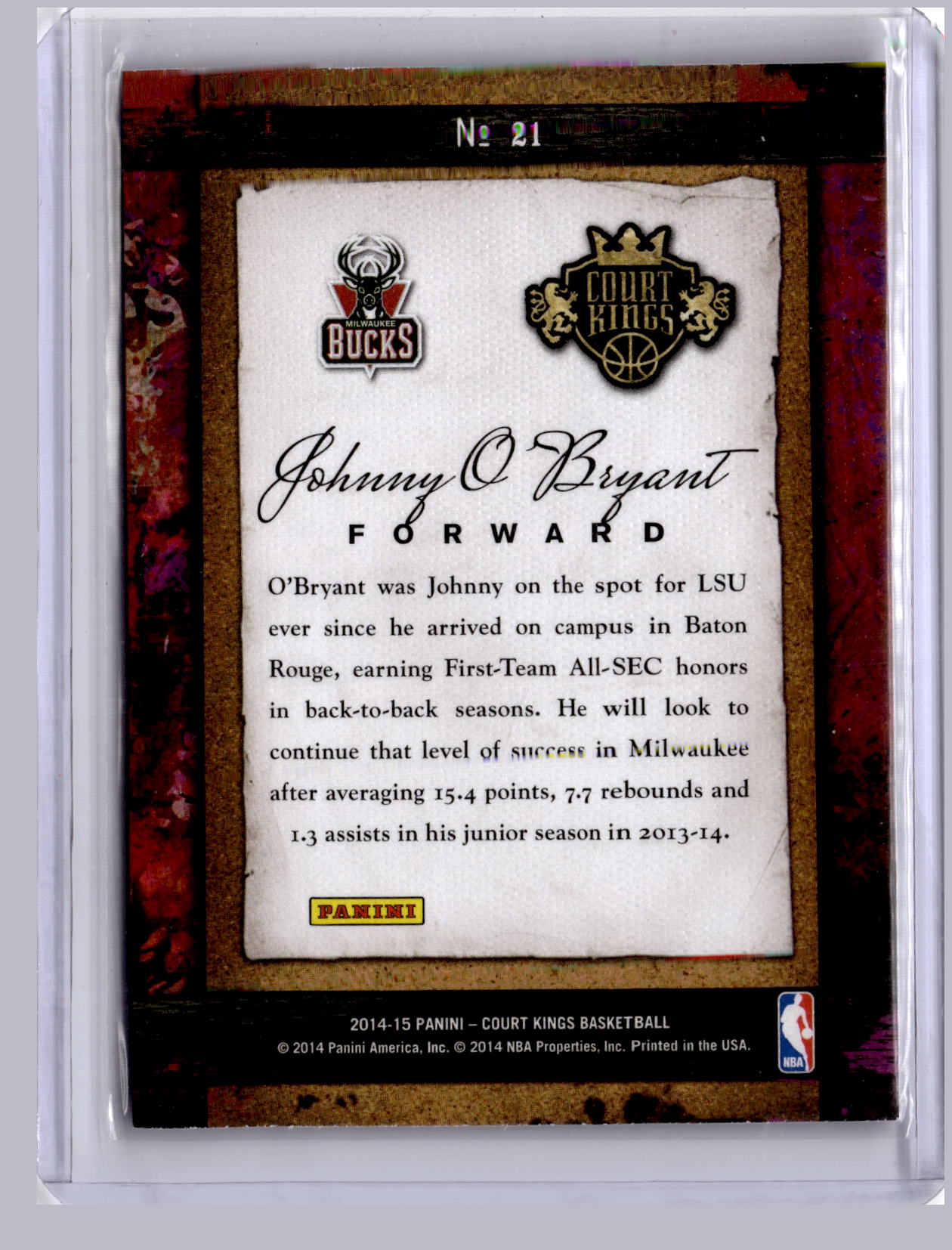 Johnny O'Bryant 2014-15 Panini Court Kings Remarkable Rookies RC