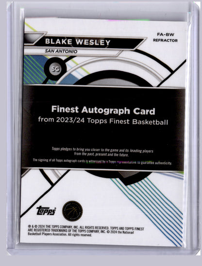 Blake Wesley 2023-24 Topps Finest Refractor Auto