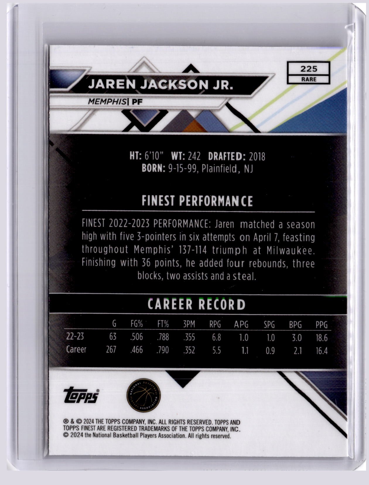 Jaren Jackson Jr 2023-24 Topps Finest X-Fractor