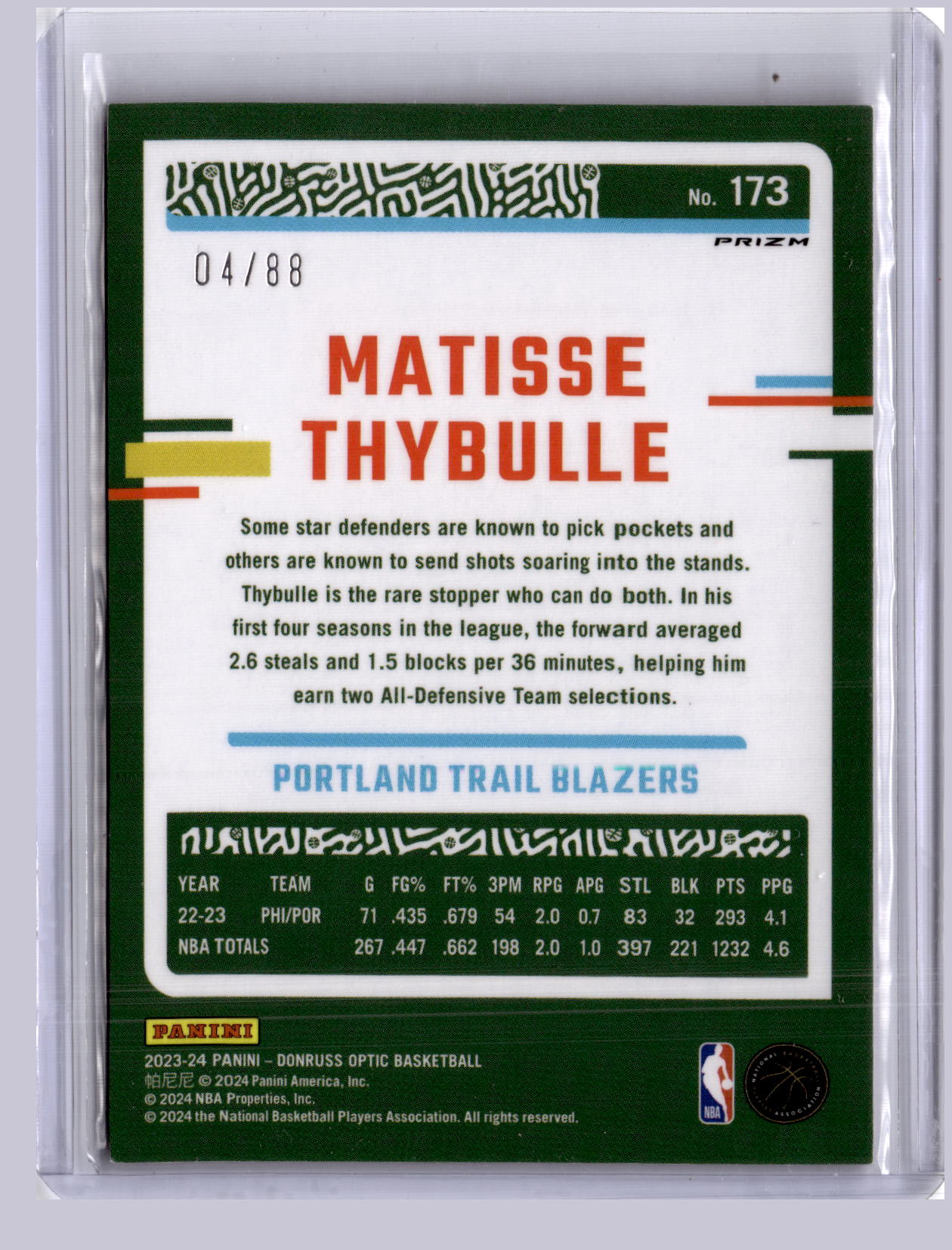Matisse Thybulle 2023-24 Panini Donruss Optic Choice 4/88