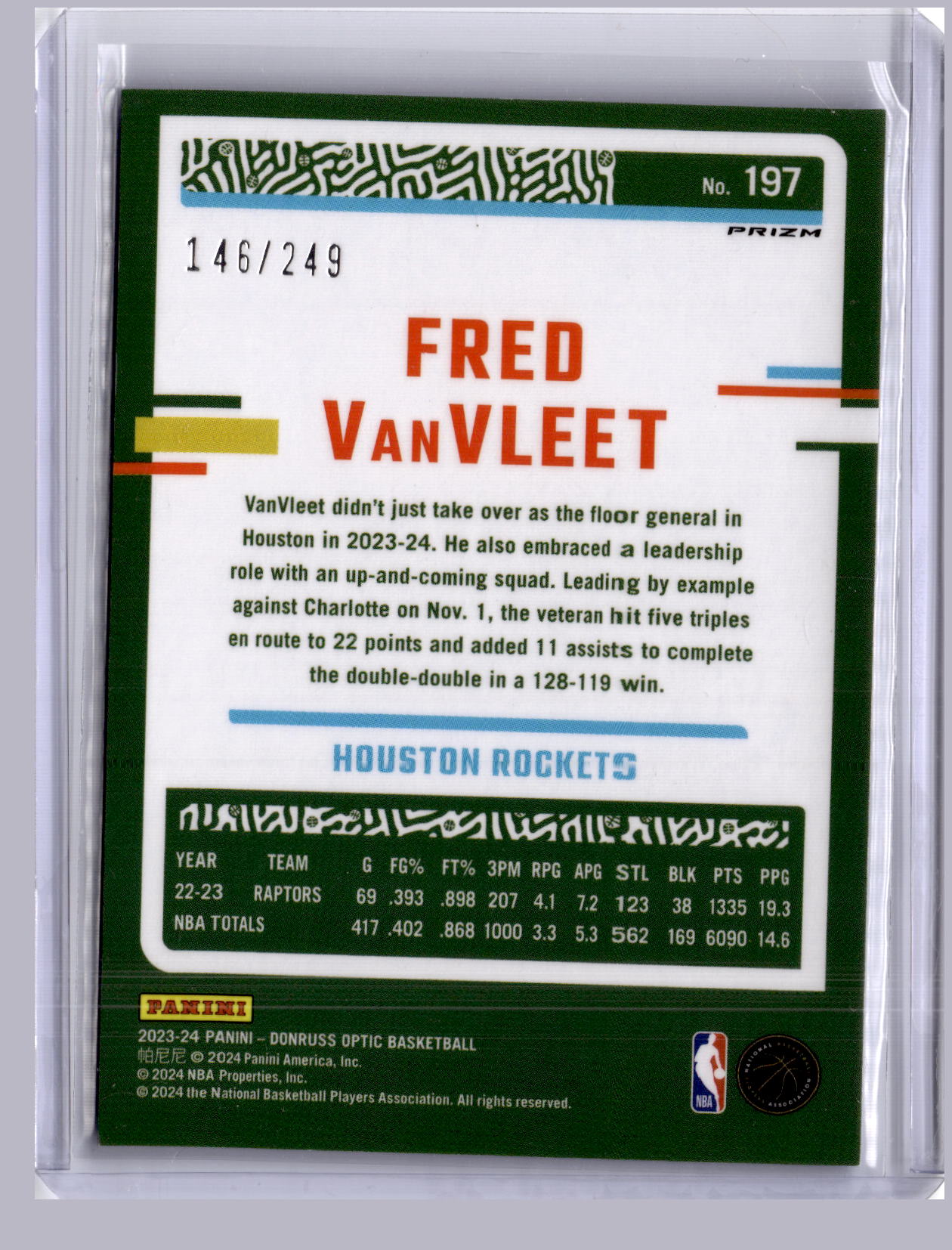 Fred VanVleet 2023-24 Panini Donruss Optic Aqua 146/249
