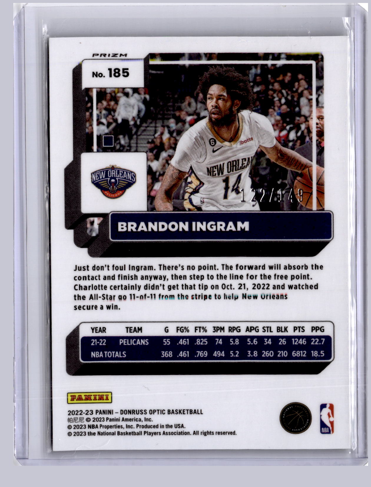 Brandon Ingram 2022-23 Panini Donruss Optic Lime Green 122/149