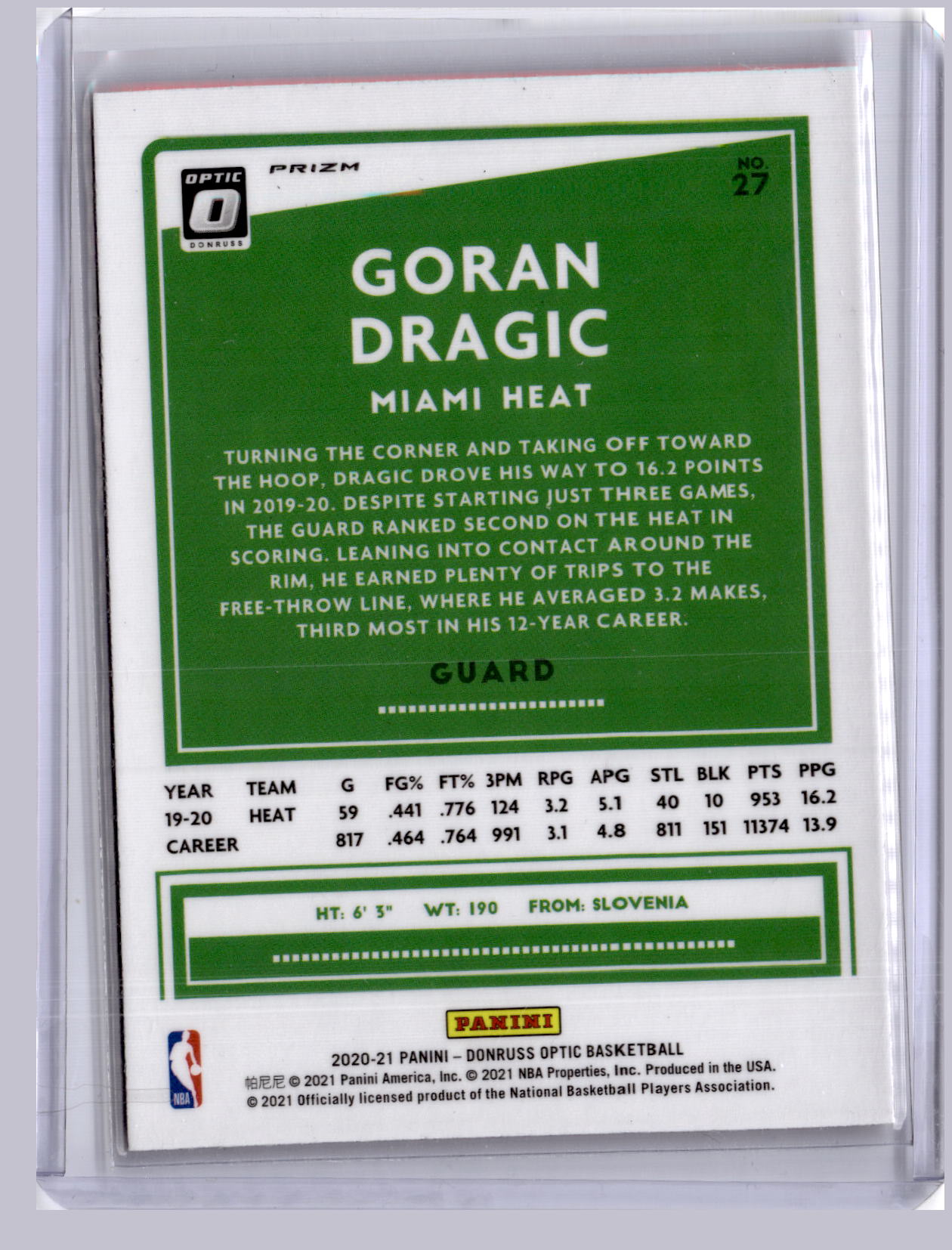Goran Dragic 2020-21 Panini Donruss Optic Red Pulsar