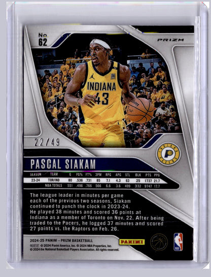 Pascal Siakam 2024-25 Panini Prizm Choice Blue 22/49