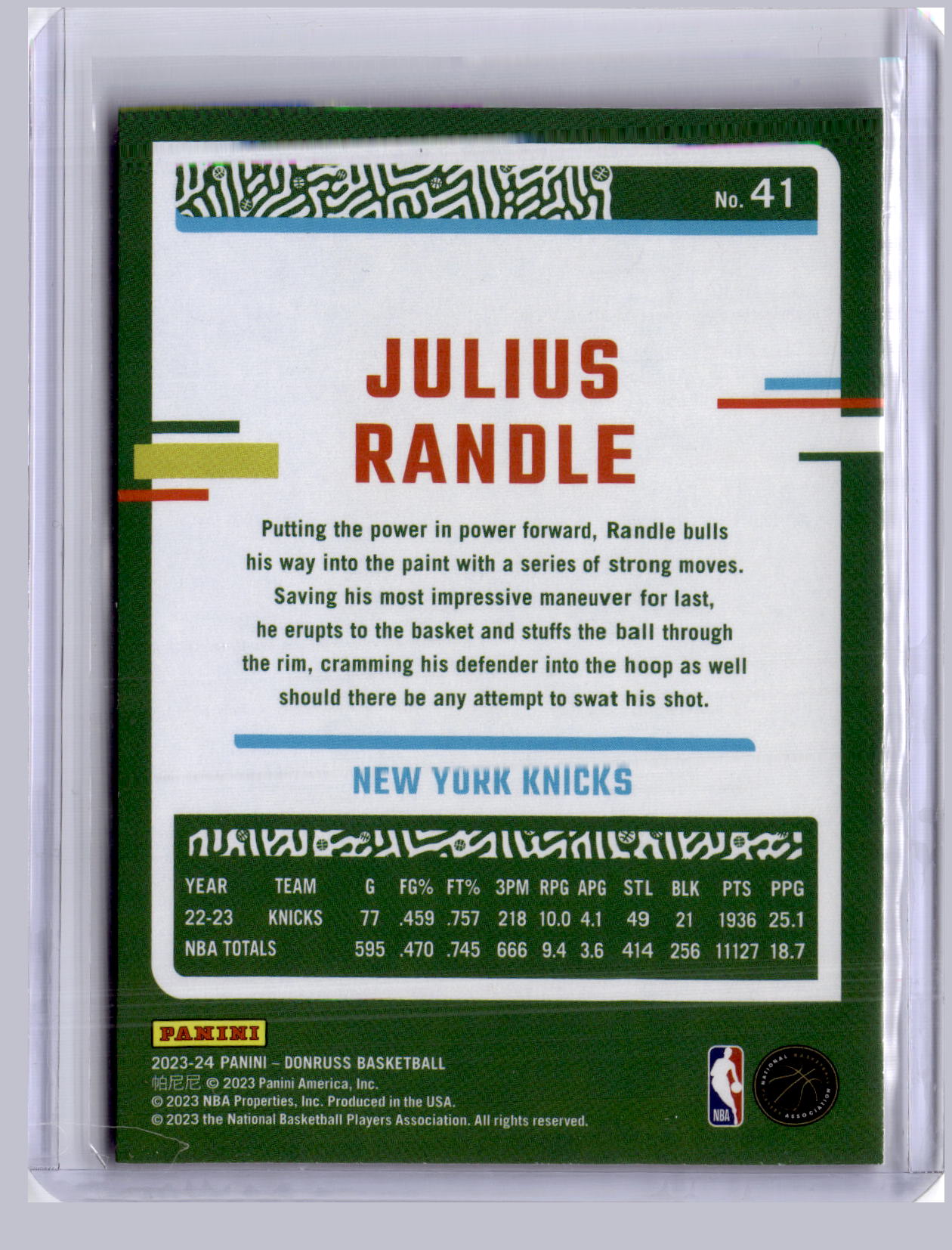 Julius Randle 2023-24 Panini Donruss Pink Holo Laser 38/50