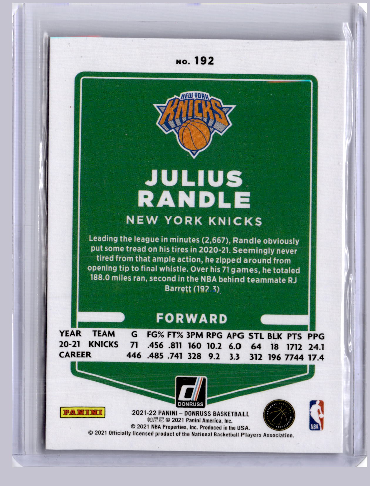 Julius Randle 2021-22 Panini Donruss Holo Laser 131/149