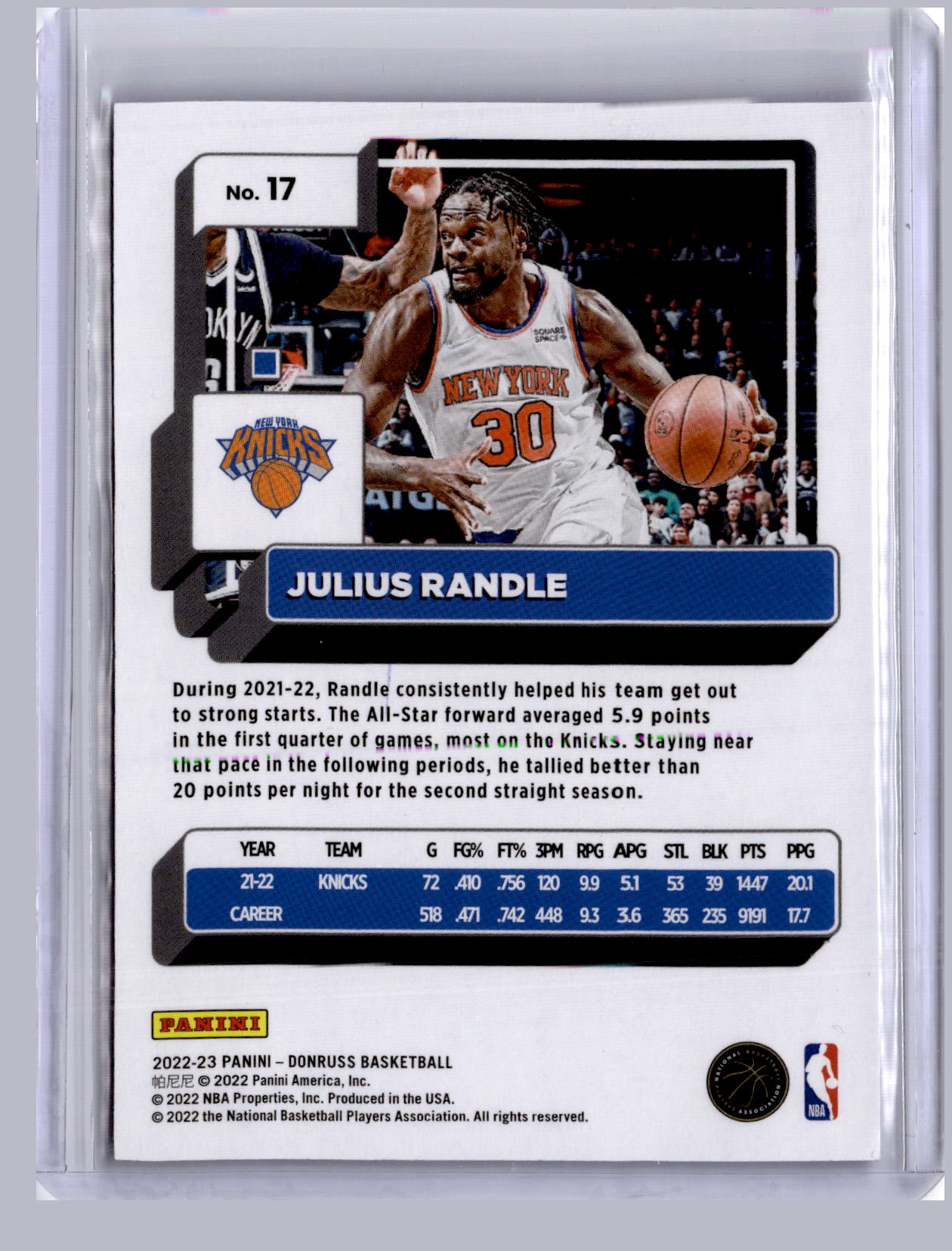 Julius Randle 2022-23 Panini Donruss Choice Blue 48/49