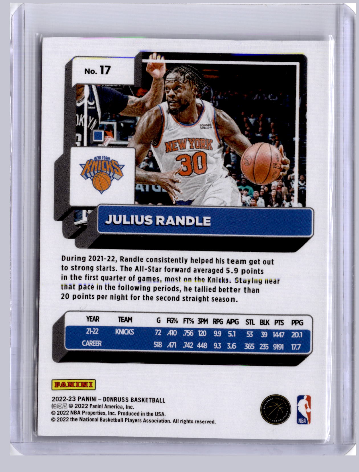 Julius Randle 2022-23 Panini Donruss Purple Press Proof 32/199