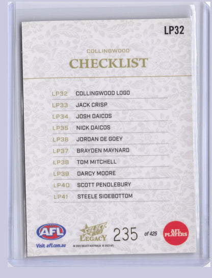 Collingwood Checklist 2023 Select Legacy Plus 235/425