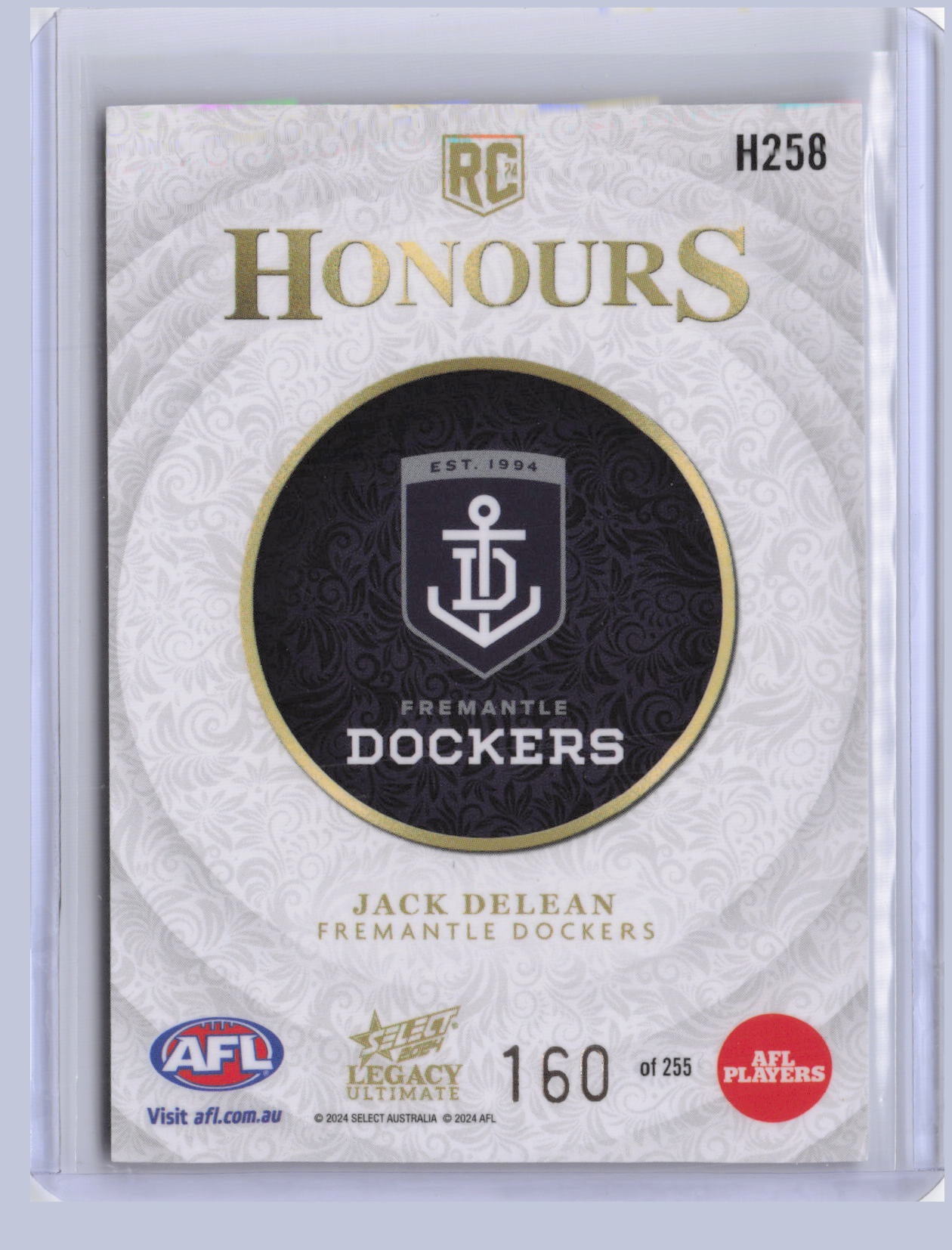 Jack Dellean 2024 Select Legacy Ultimate Honours RC 160/255