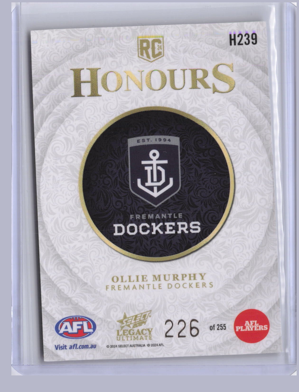 Ollie Murphy 2024 Select Legacy Ultimate Honours RC 226/255