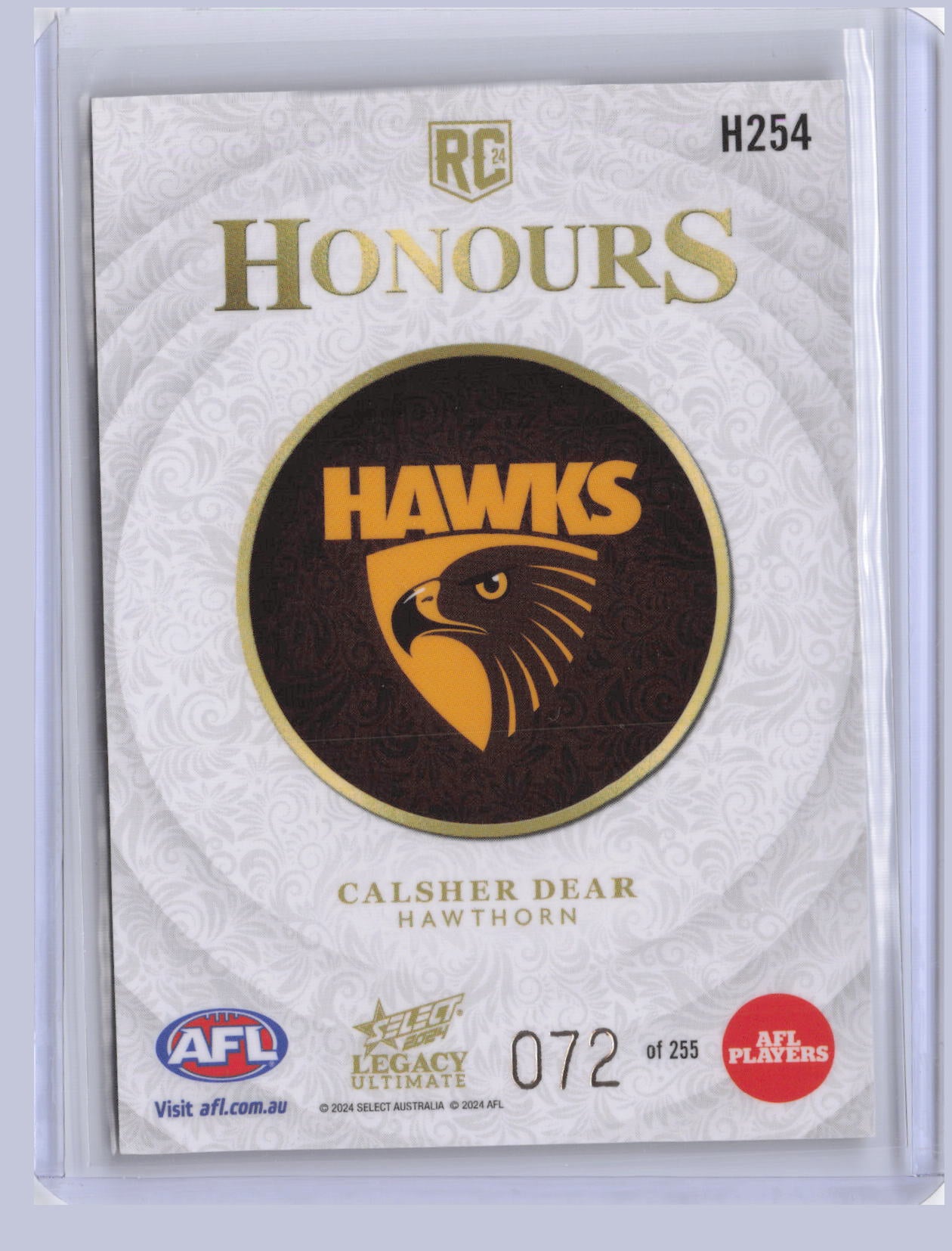 Calsher Dear 2024 Select Legacy Ultimate Honours RC 72/255