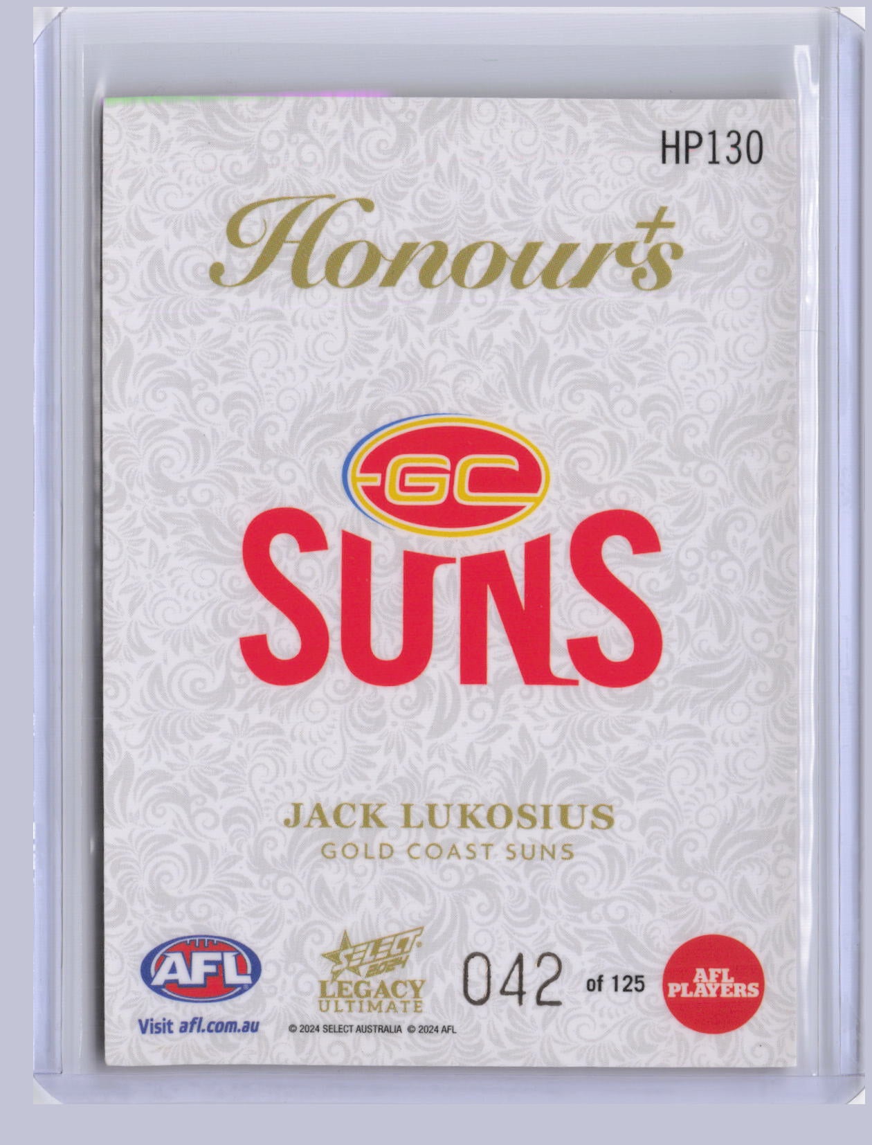 Jack Lukosius 2024 Select Legacy Ultimate Honours + 42/125
