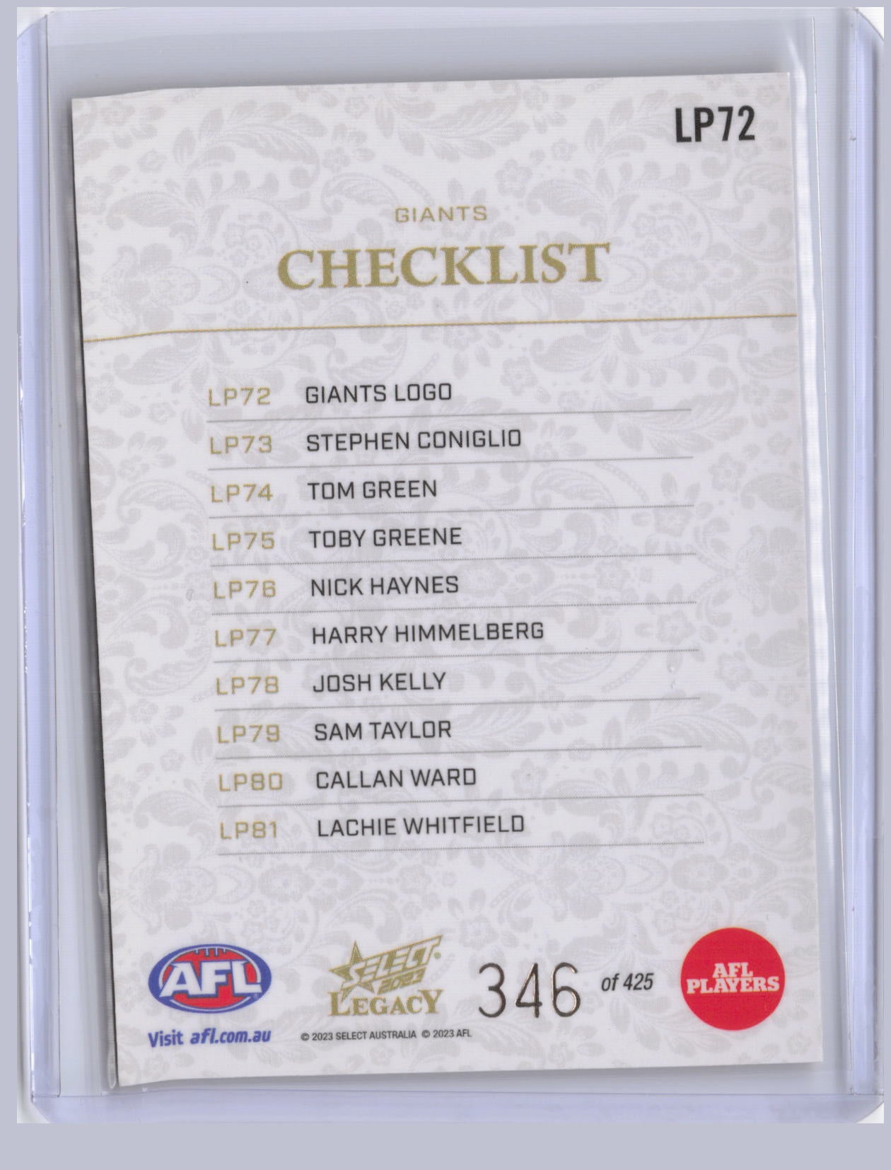 GIANTS CHECKLIST 2023 Select Legacy Plus 346/425