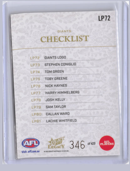 GIANTS CHECKLIST 2023 Select Legacy Plus 346/425