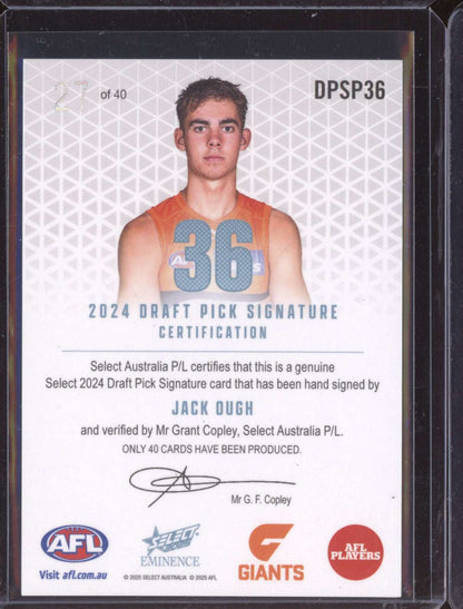 Jack Ough 2025 Select Eminence Draft Pick Signatures Platinum RC 27/40