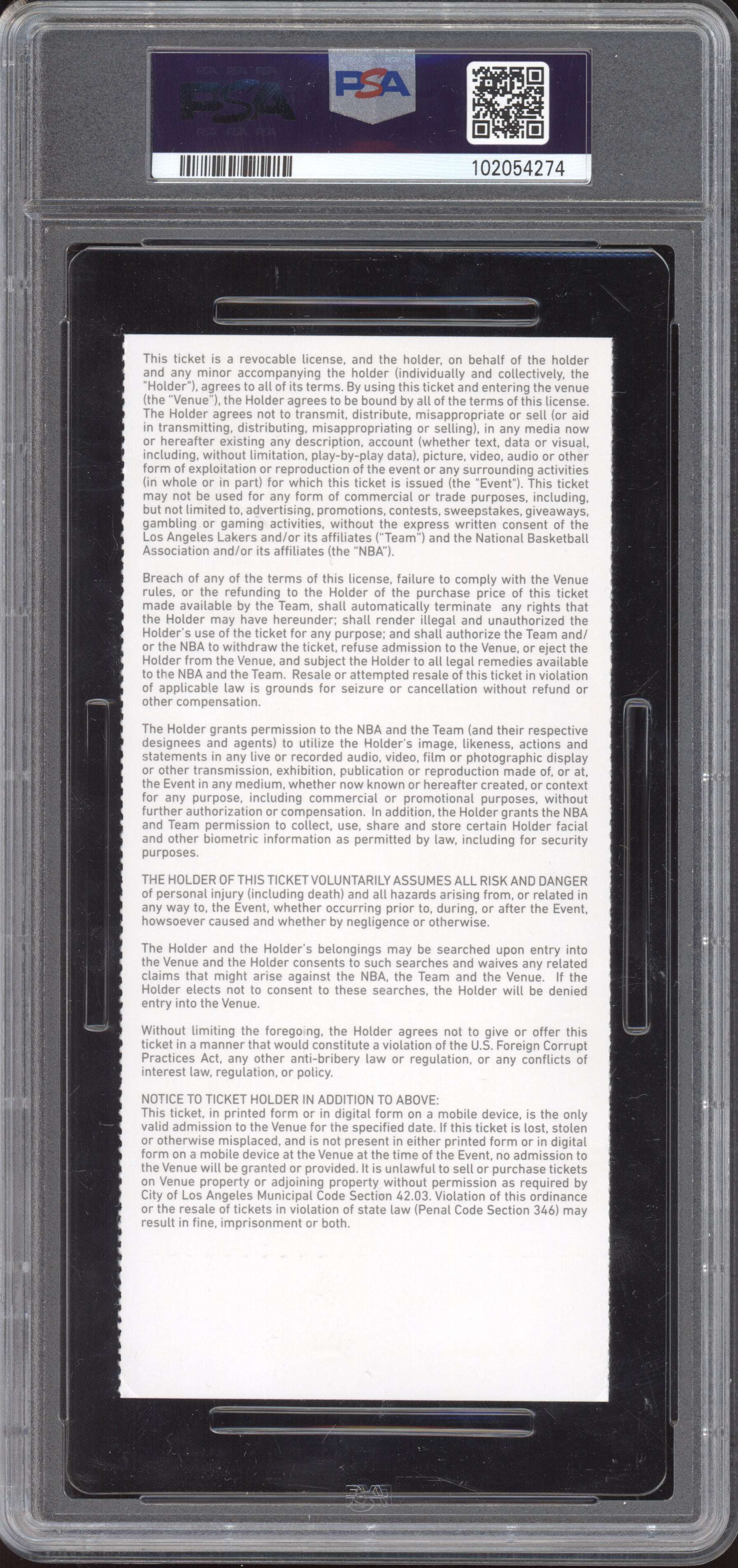 Lebron James Lakers vs Bucks 2020 Ticket Full Youngest to 34k Points PSA  7