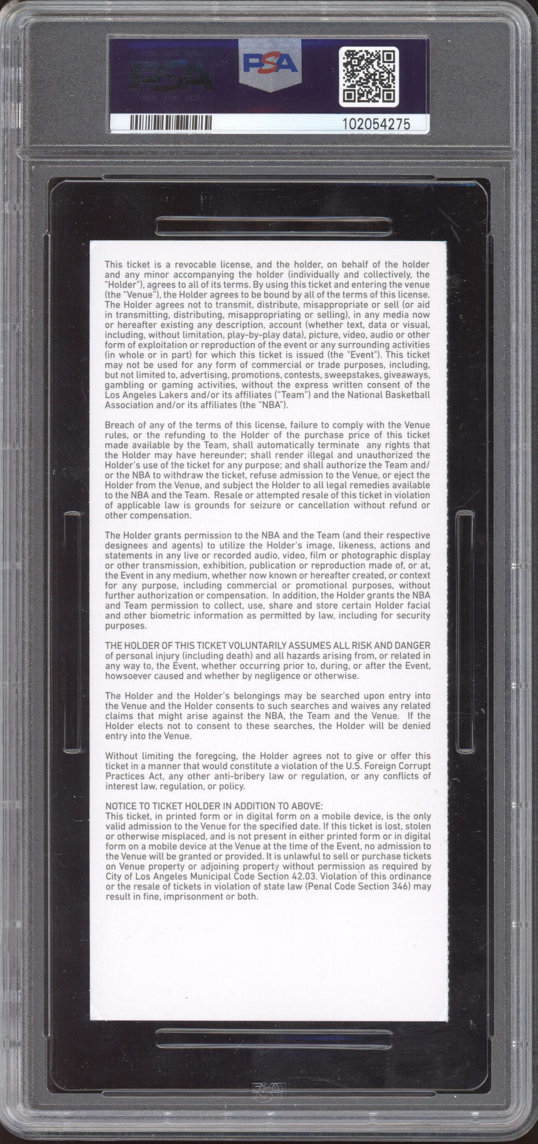 Lebron James Lakers vs Magic 2020 Ticket Full Game High 19 Assists PSA  8