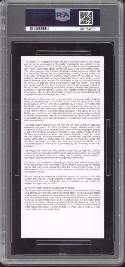 Lebron James Lakers vs Magic 2020 Ticket Full Game High 19 Assists PSA  8