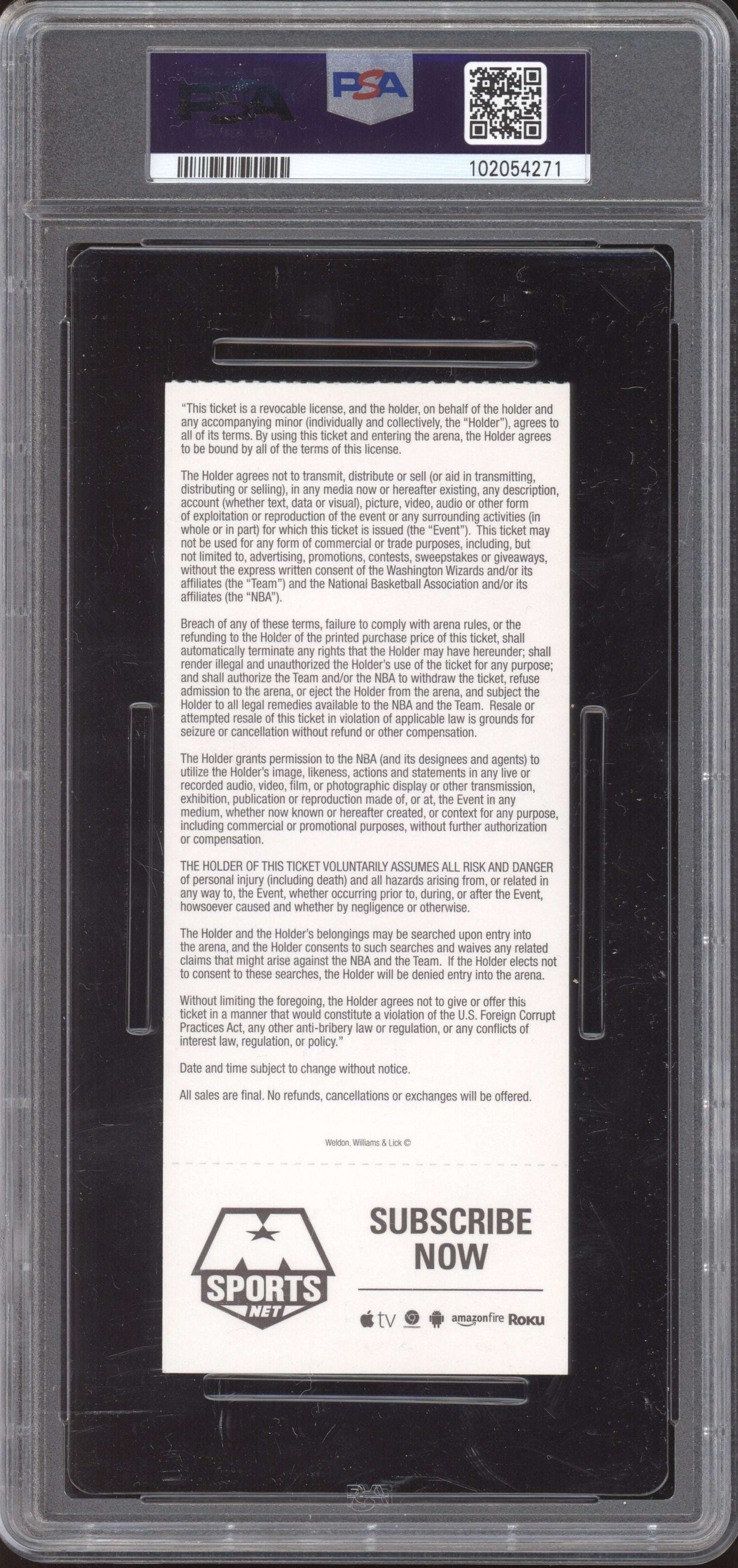 Lebron James Cleveland vs Wizards 2016 Ticket Full Youngest to 27k Points PSA  8