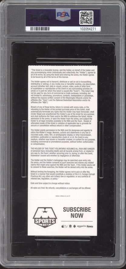 Lebron James Cleveland vs Wizards 2016 Ticket Full Youngest to 27k Points PSA  8