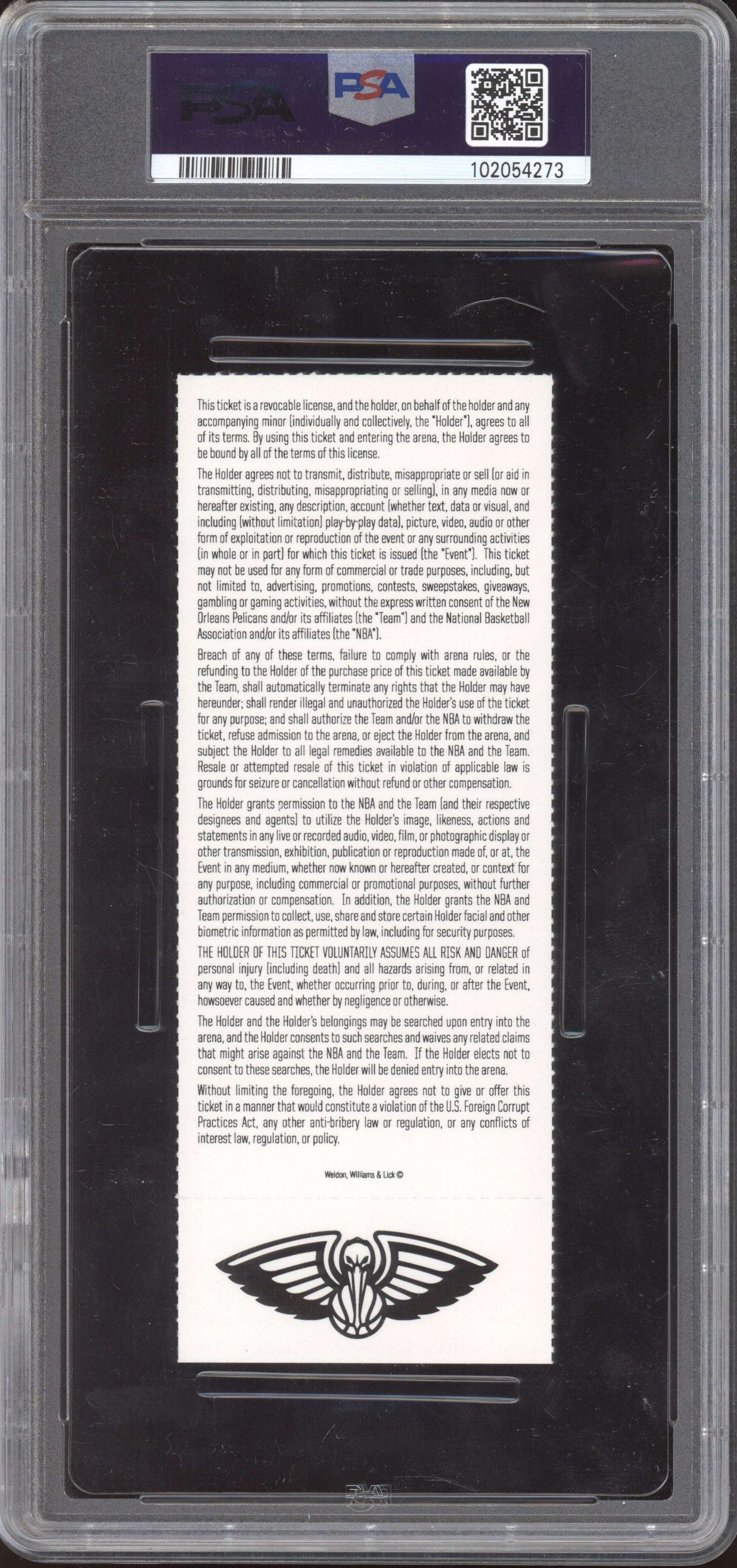 Lebron James Lakers vs Pelicans 2019 Ticket Full Youngest to 33k Points PSA  10