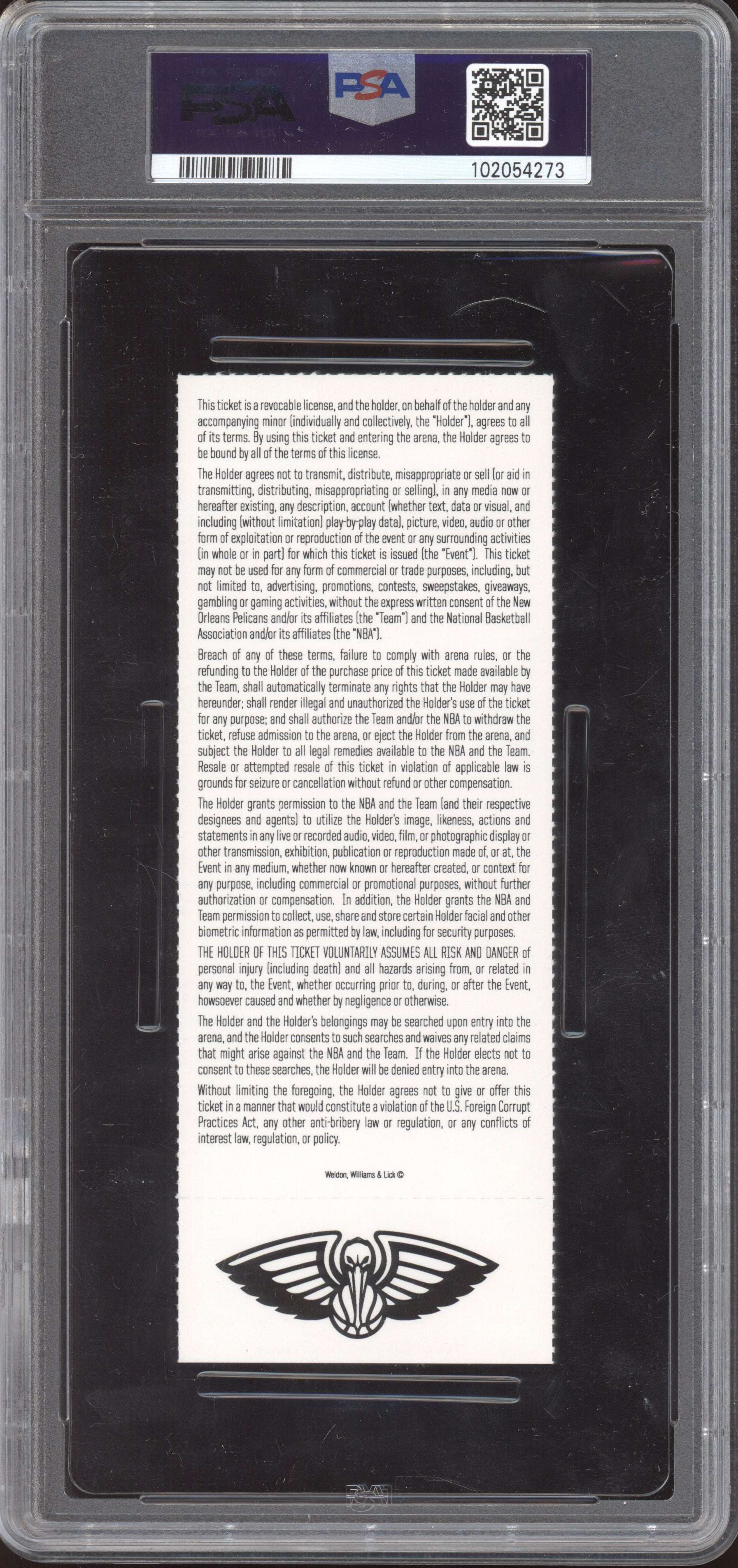 Lebron James Lakers vs Pelicans 2019 Ticket Full Youngest to 33k Points PSA  10