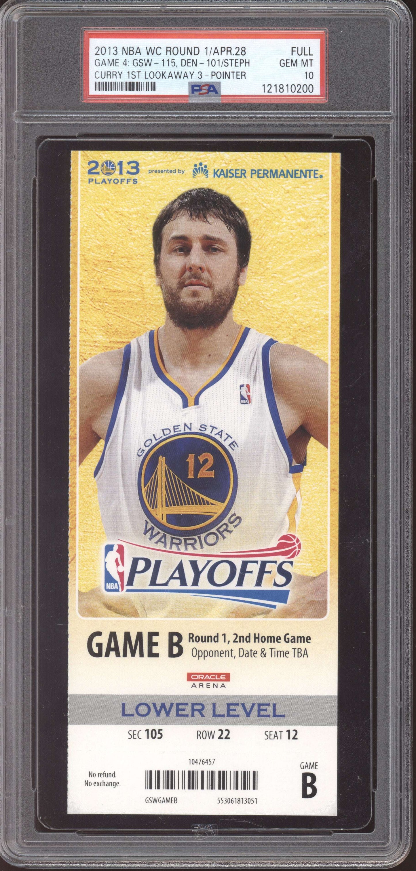 Stephen Curry Warriors Denver 2013 Ticket  1st Lookway 3-Pointer Pop 2 PSA  10