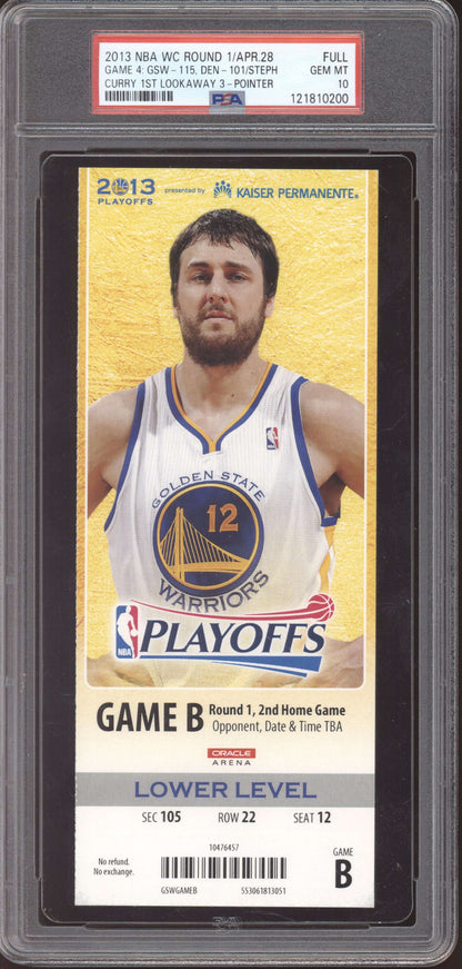 Stephen Curry Warriors Denver 2013 Ticket  1st Lookway 3-Pointer Pop 2 PSA  10