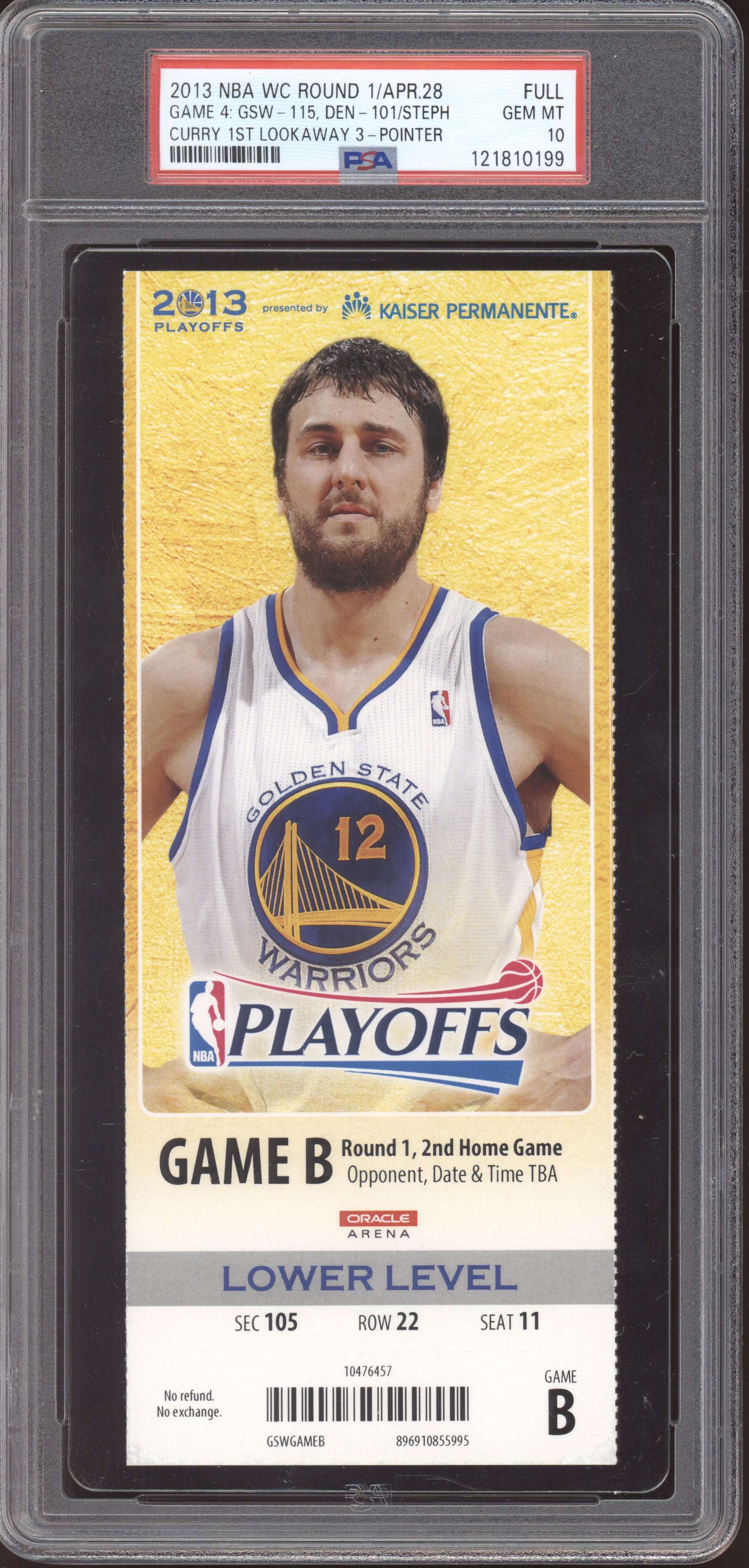 Stephen Curry Warriors Denver 2013 Ticket  1st Lookway 3-Pointer Pop 2 PSA  10