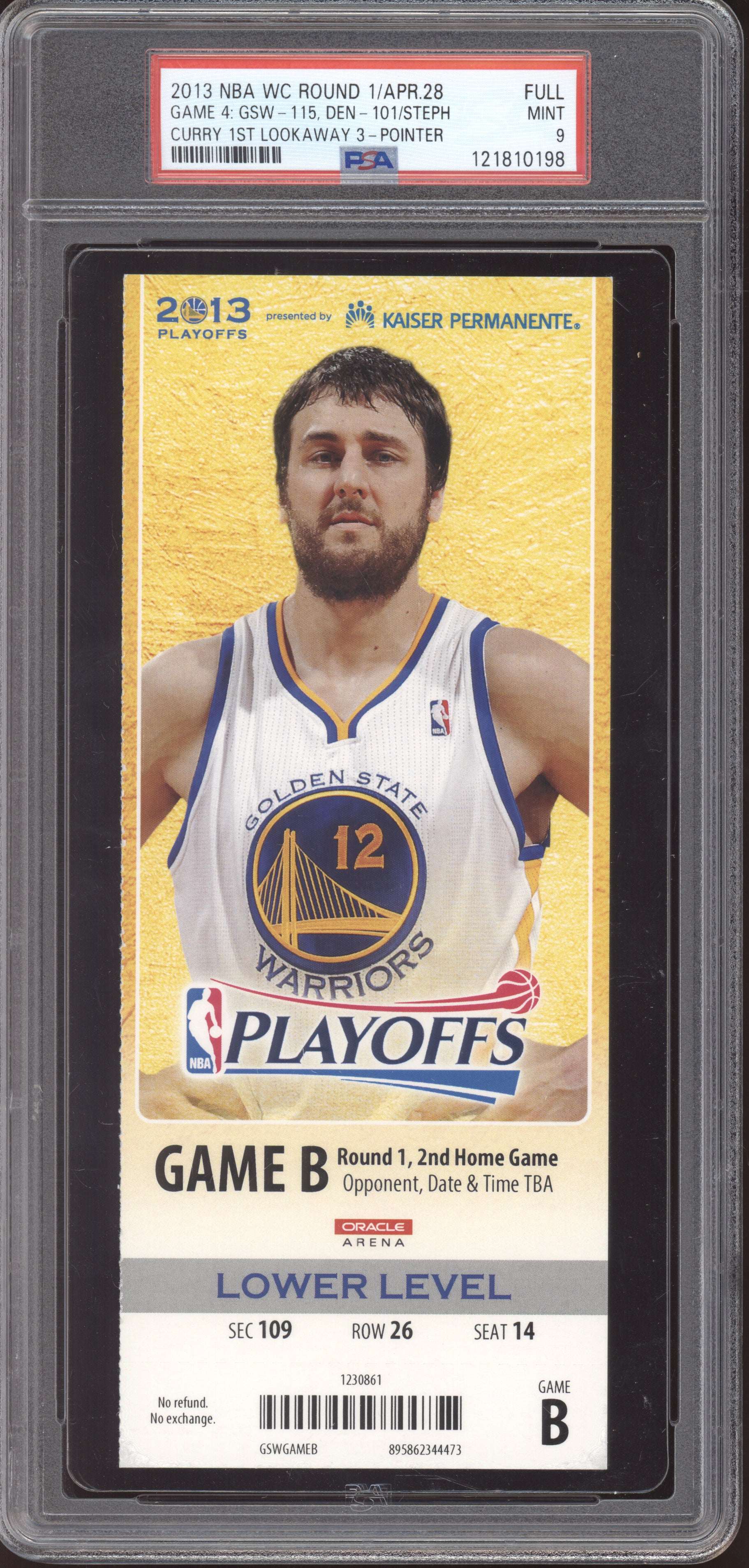 Stephen Curry Warriors Denver 2013 Ticket Full 1st Lookway 3-Pointer PSA  9