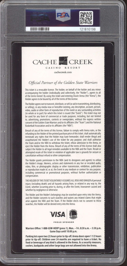Stephen Curry Warriors Denver 2013 Ticket Full 1st Lookway 3-Pointer PSA  9