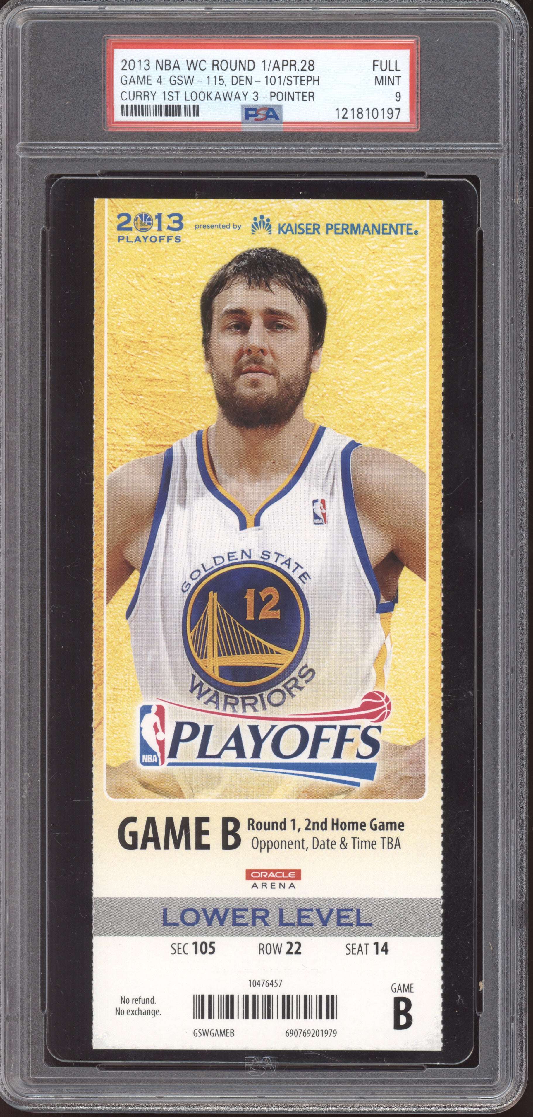 Stephen Curry Warriors Denver 2013 Ticket Full 1st Lookway 3-Pointer PSA  9