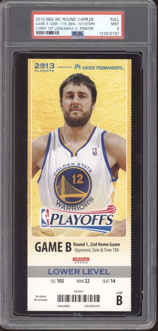 Stephen Curry Warriors Denver 2013 Ticket Full 1st Lookway 3-Pointer PSA  9