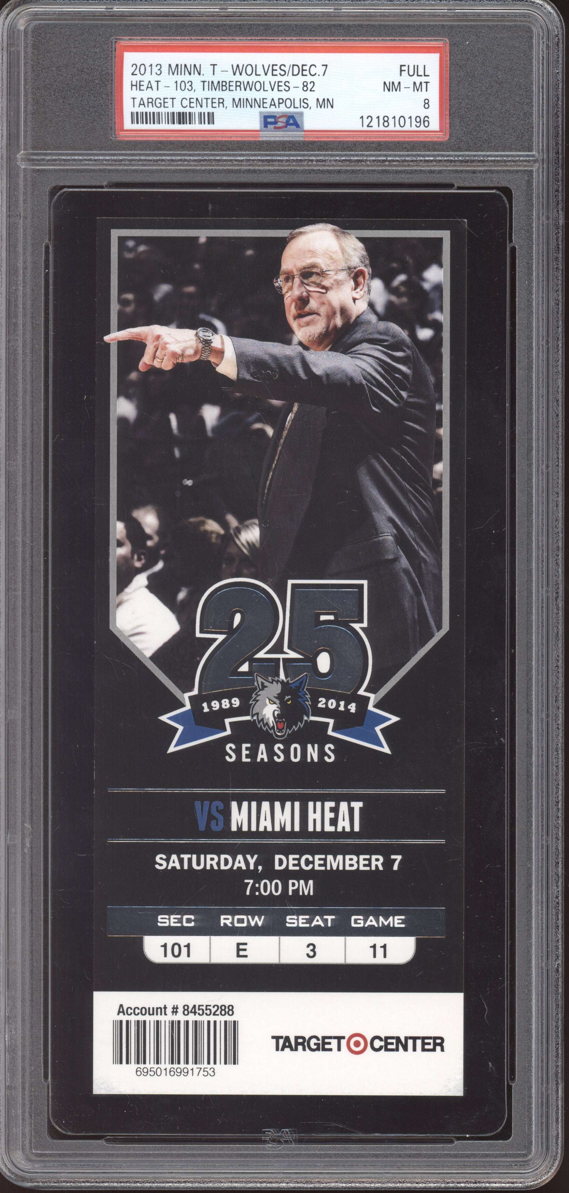 Heat vs Timberwolves 2013 Ticket Full PSA  8