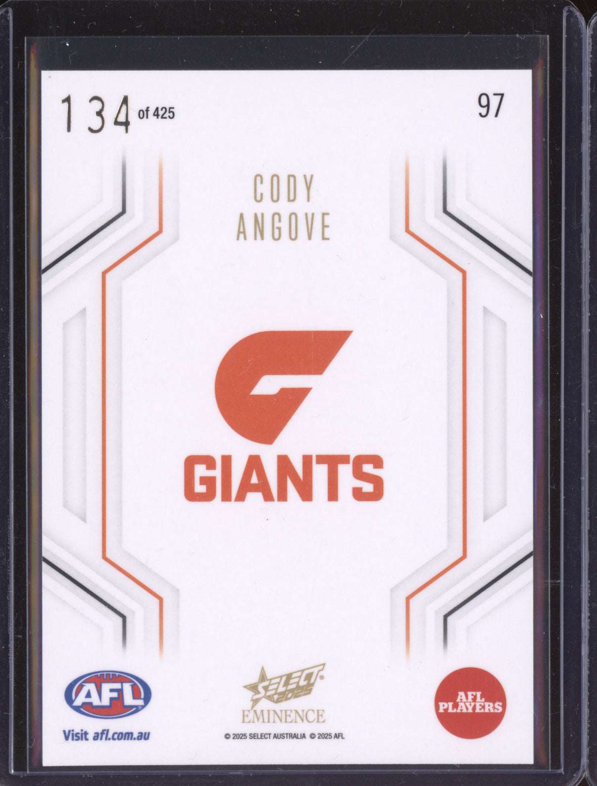 Cody Angove 2025 Select Eminence Numbered 134/425