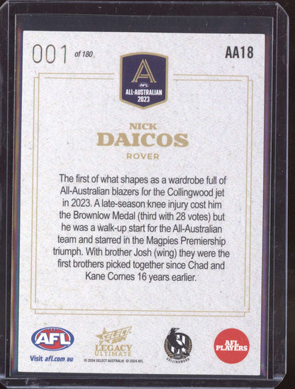Nick Daicos 2024 Select Legacy Ultimate 2023 All-Australian 001/180