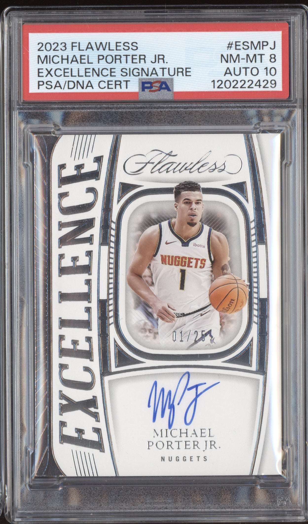 Michael Porter Jr 2023-24 Panini Flawless Excellence Auto Jersey # 1/25 PSA 8