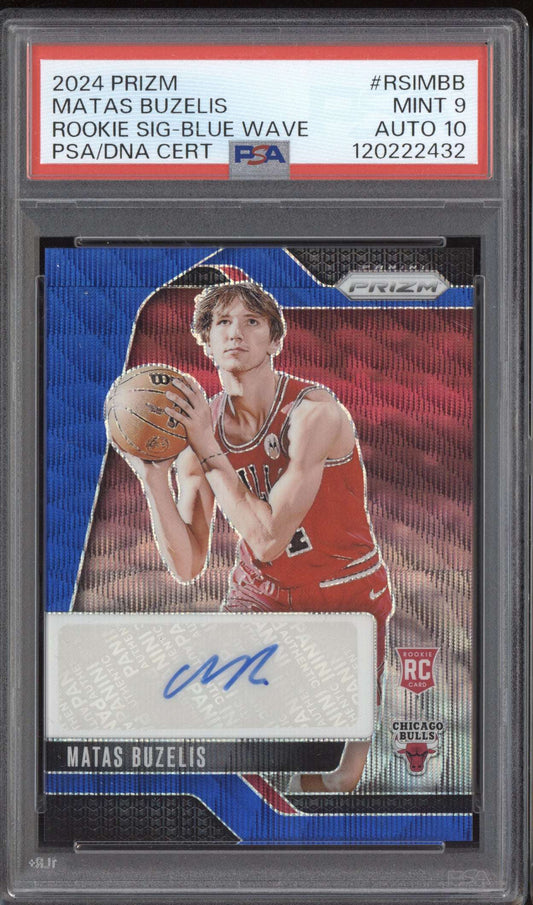 Matas Buzelis 2024-25 Panini Prizm Rookie Auto Blue Wave RC PSA 9