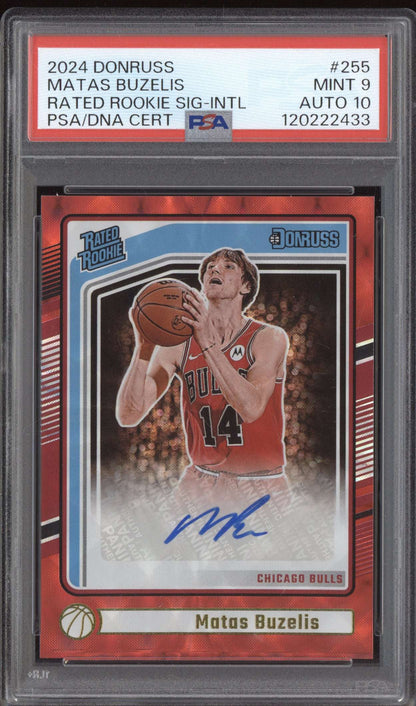 Matas Buzelis 2024-25 Panini Donruss Rated Rookie Auto International RC PSA 9