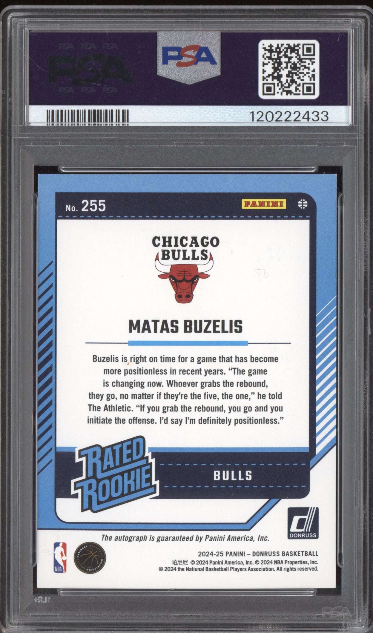 Matas Buzelis 2024-25 Panini Donruss Rated Rookie Auto International RC PSA 9