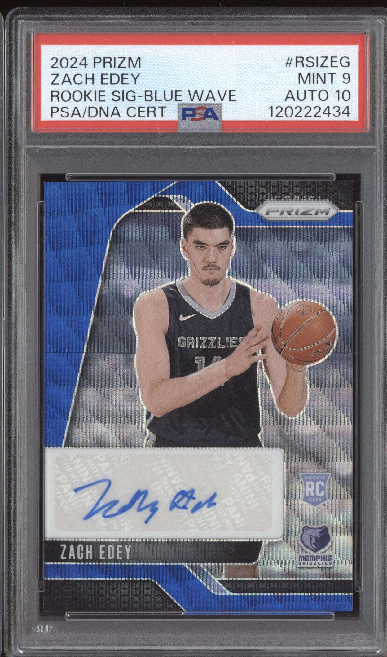 Zach Edey 2024-25 Panini Prizm Rookie Auto Blue Wave RC PSA 9