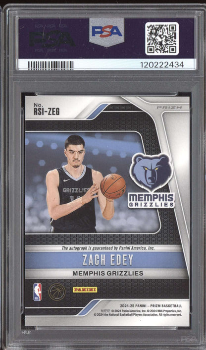 Zach Edey 2024-25 Panini Prizm Rookie Auto Blue Wave RC PSA 9