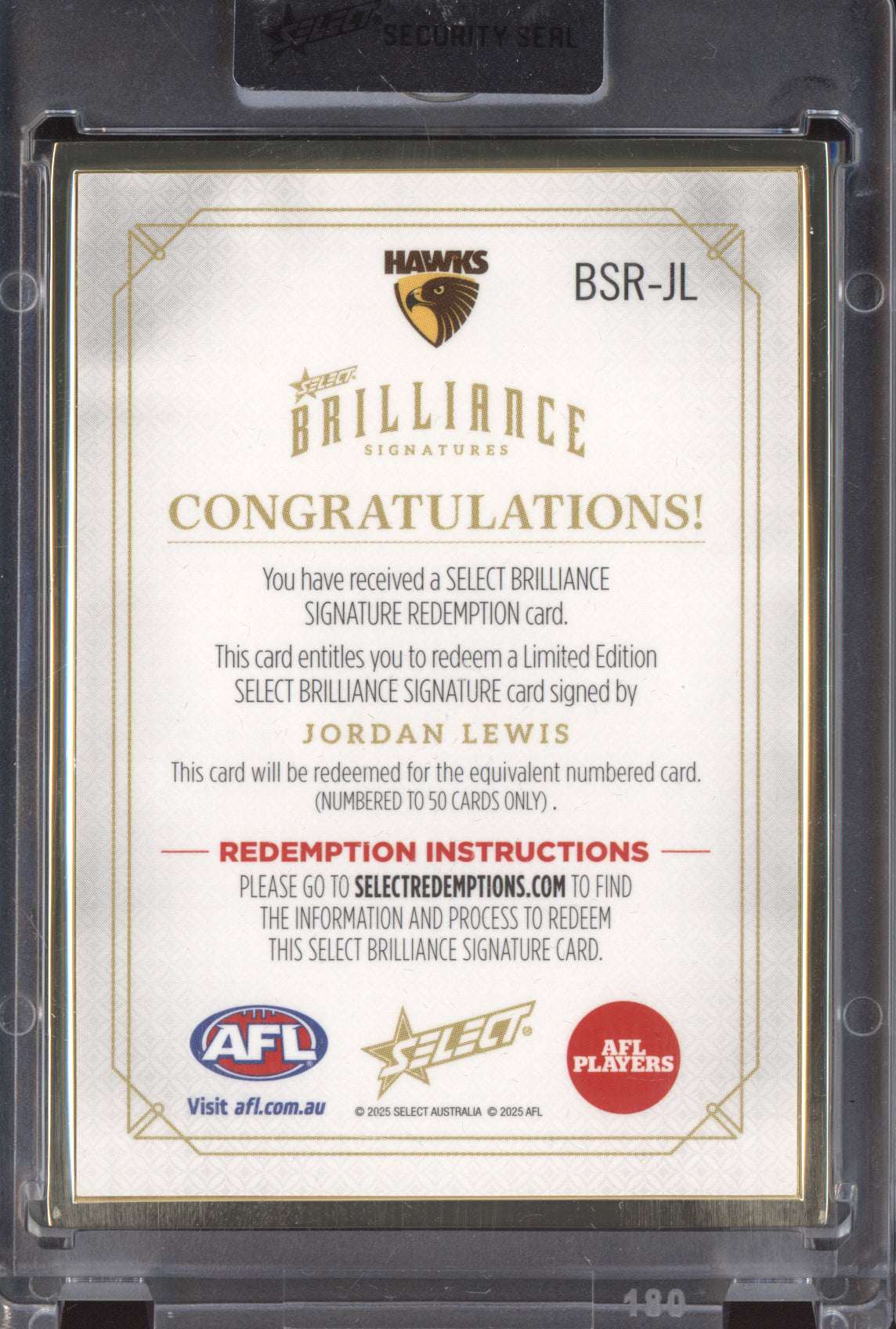 Jordan Lewis 2025 Select Brilliance Signatures Signature Redemption 44/50