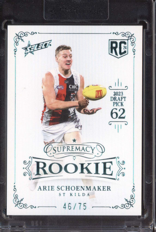Arie Schoenmaker 2024 Select Supremacy Rookies Platinum Blue RC 46/75