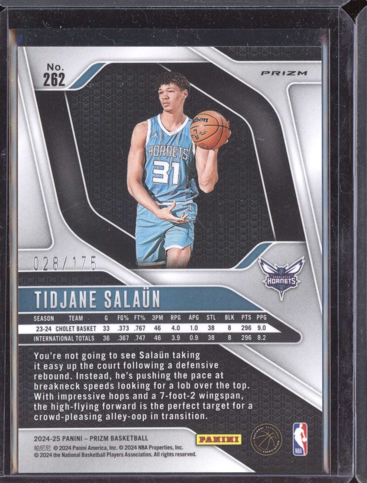 Tidjane Salaun 2024-25 Panini Prizm White RC 28/175