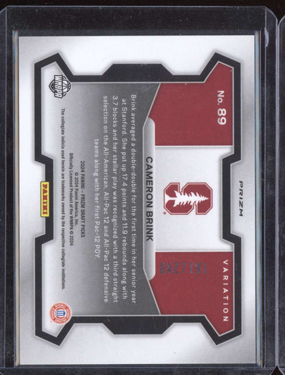 Cameron Brink 2024 Panini Prizm Draft Variation Blue Wave RC 161/249