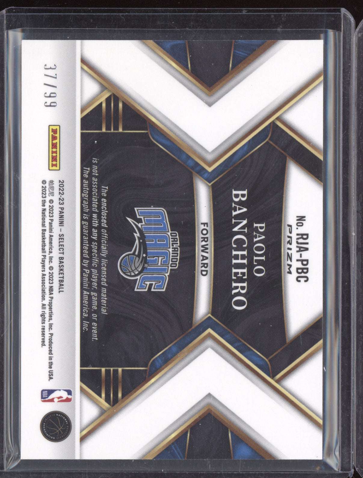 Paolo Banchero 2022-23 Panini Select Rookie Jersey Auto Purple RC 37/99