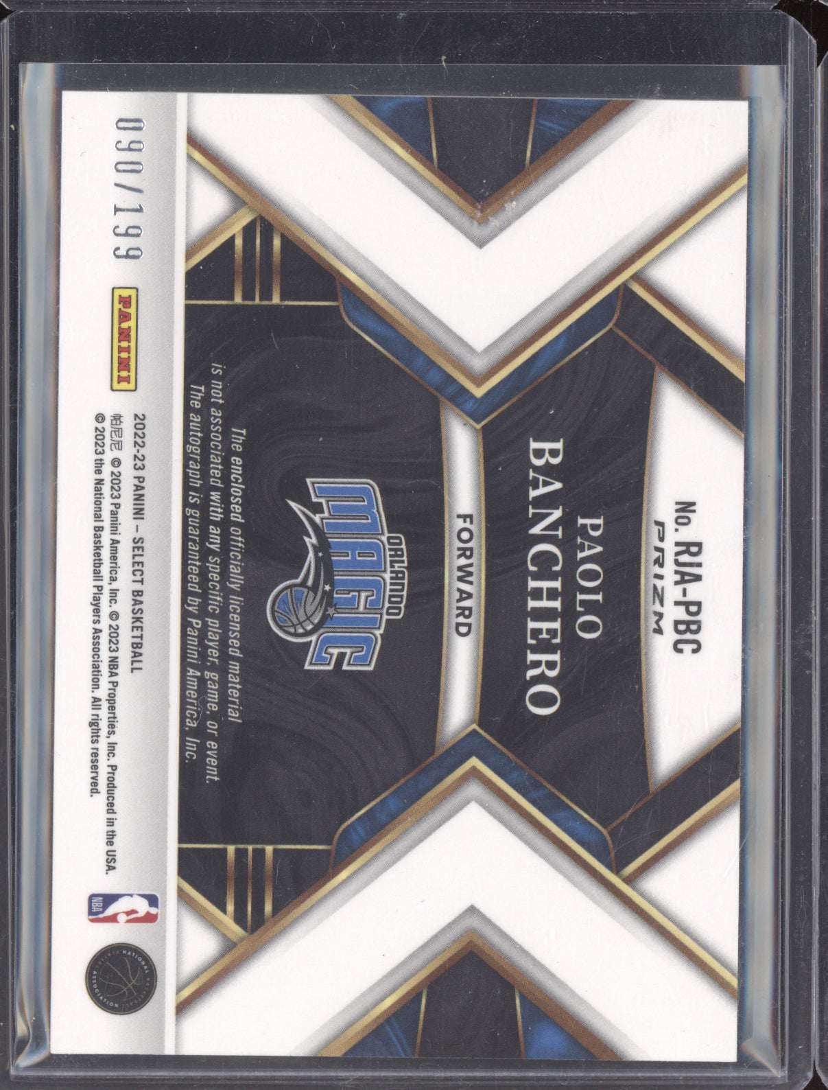 Paolo Banchero 2022-23 Panini Select Rookie Jersey Auto RC 90/199