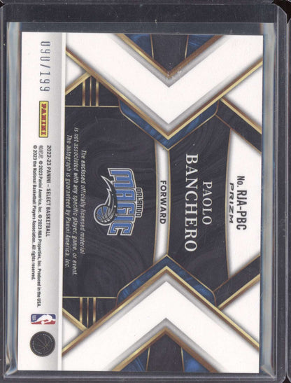 Paolo Banchero 2022-23 Panini Select Rookie Jersey Auto RC 90/199
